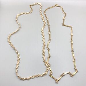 Curated bundle vintage costume style gold tone chain necklaces with faux pearls